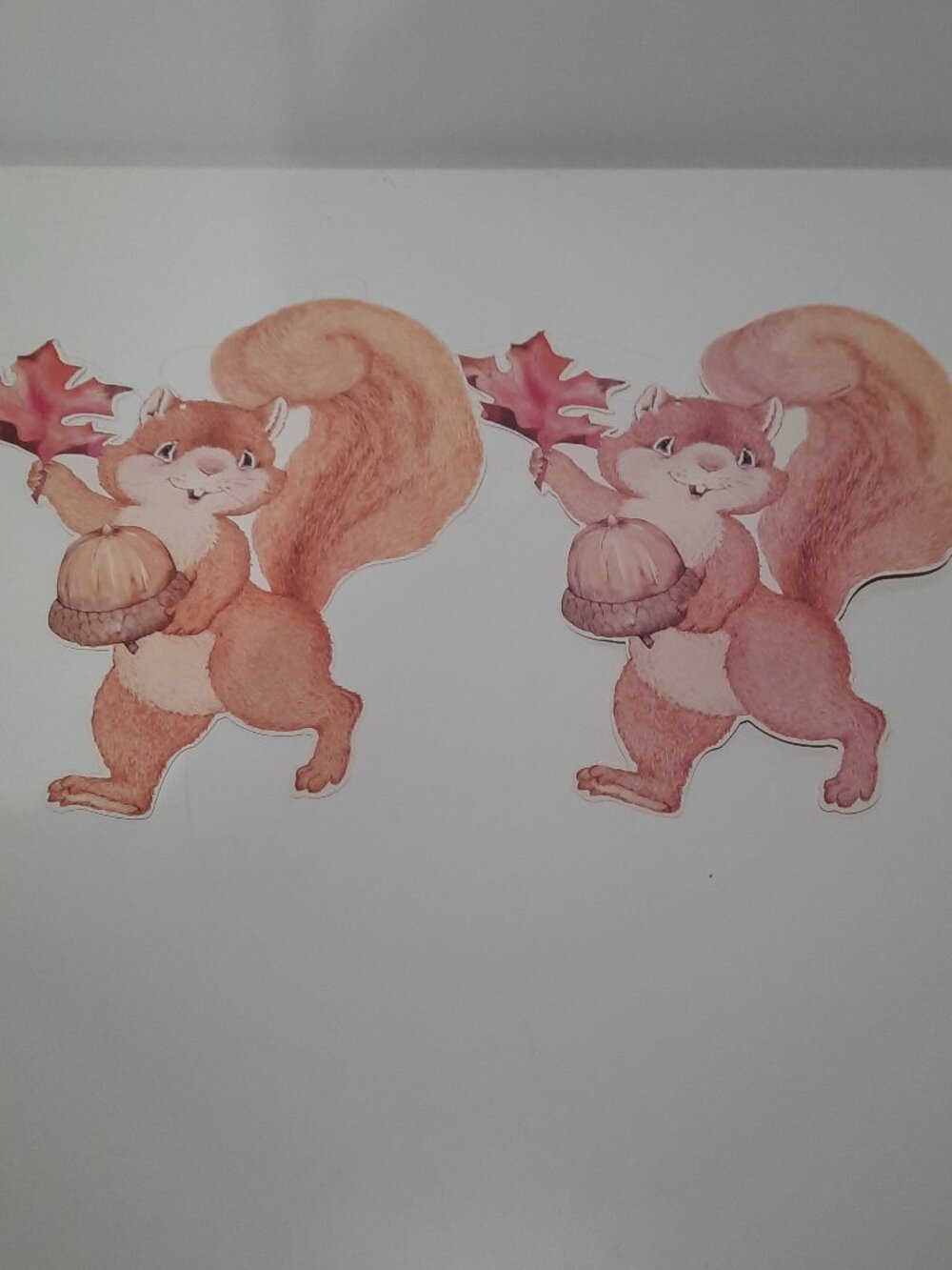 Vintage American Greetings Fall Squirrel Die Cut Pair Double Sided Acorn Leaf